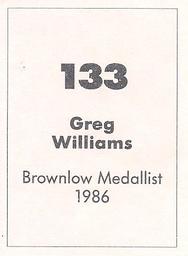 1990 Select AFL Stickers #133 Greg Williams Back